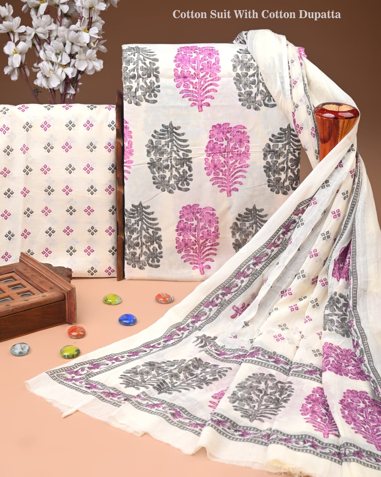 Bagru Heritage Cotton Suit Set with Cotton Dupatta
