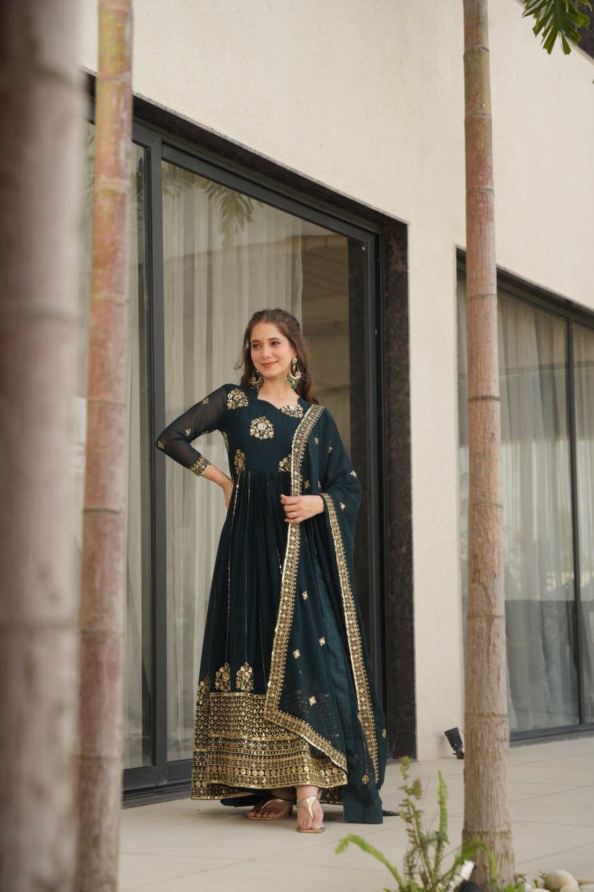 Opulent Faux Blooming Zari Sequins Anarkali Gown