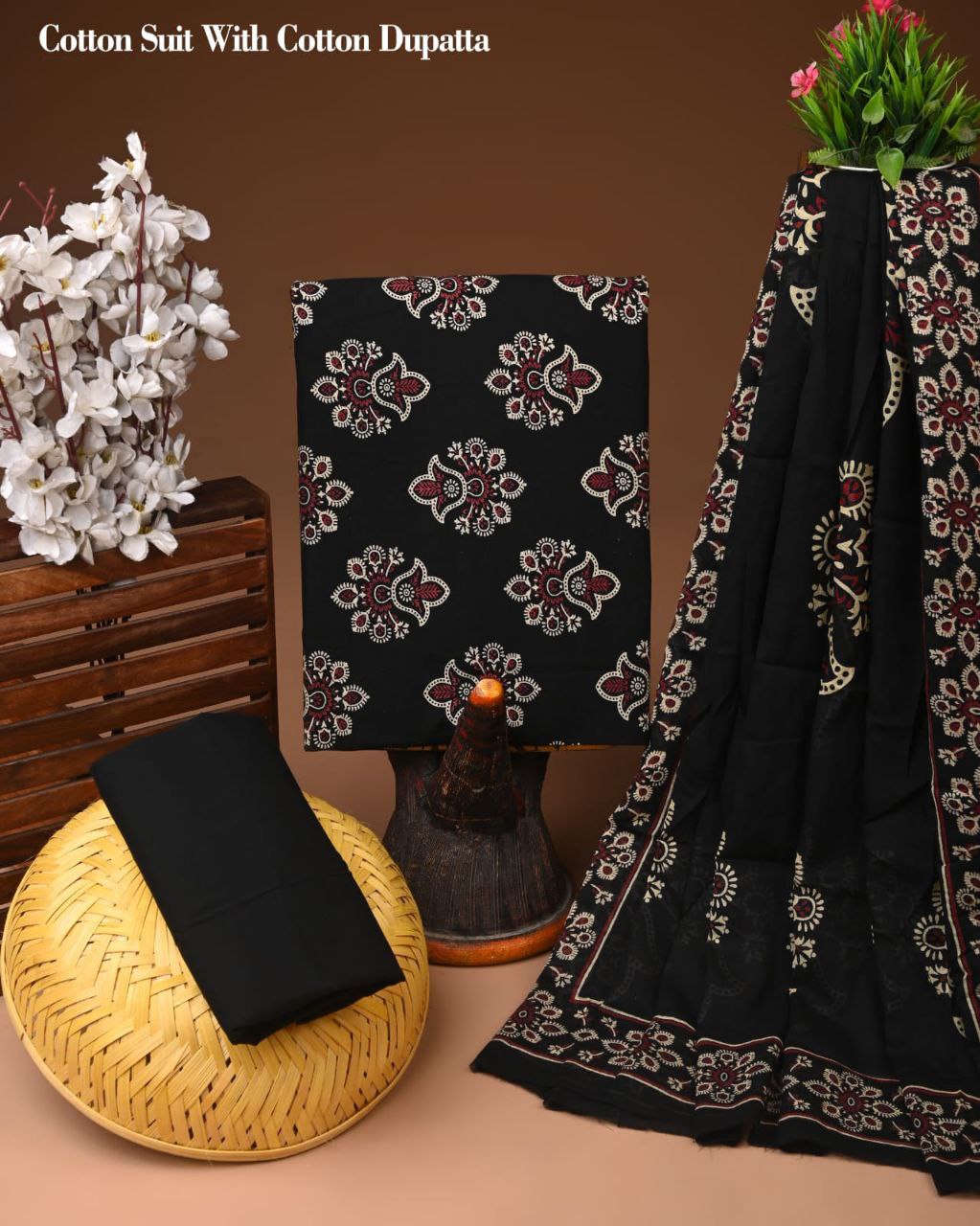 Bagru Heritage Cotton Suit Set with Cotton Dupatta