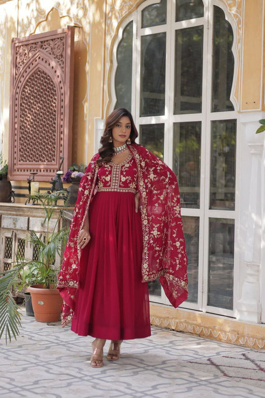 Imperial Faux Blooming Gown with Multi Sequins & Zari Embroidery