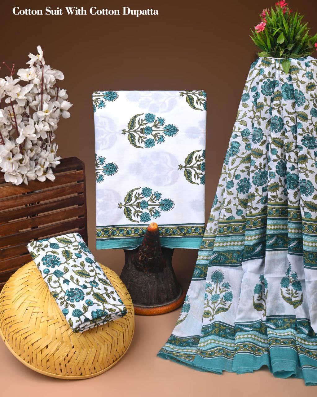 Bagru Heritage Cotton Suit Set with Cotton Dupatta