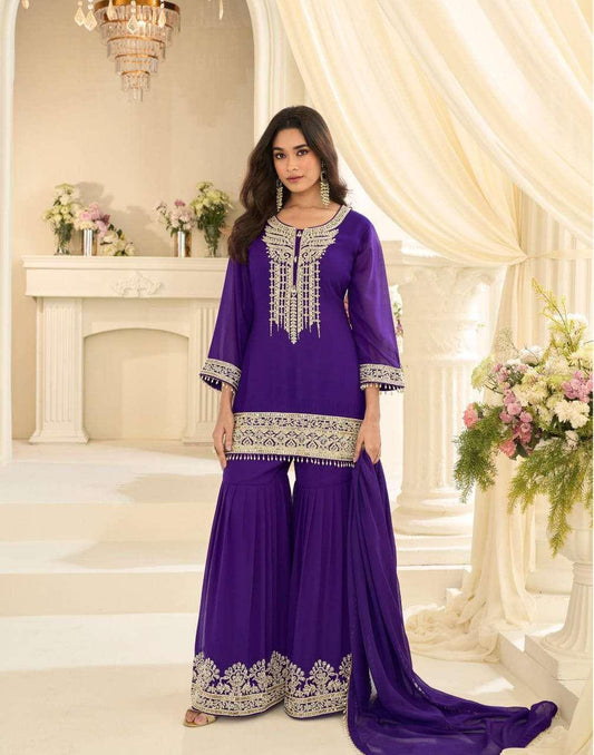 Bansuri Beads Embroidered Georgette Gharara Suit