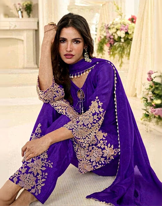 Beads Chinon Silk Designer Suit Set