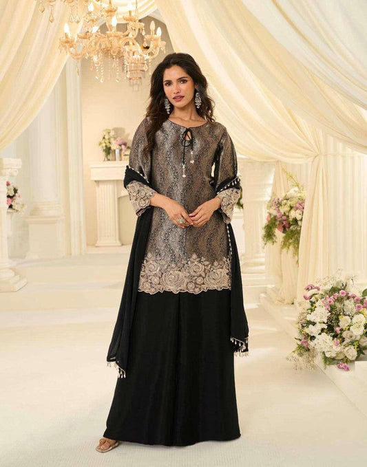 Royal Jacquard Beaded Chinon Silk Partywear Suit