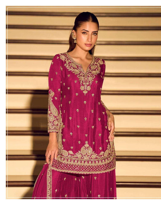 Kanchan Gold Couture Beaded Chinon Silk Festive Suit