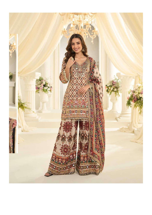 Fatima Aari Work Crepe Silk Festive Palazzo Suit