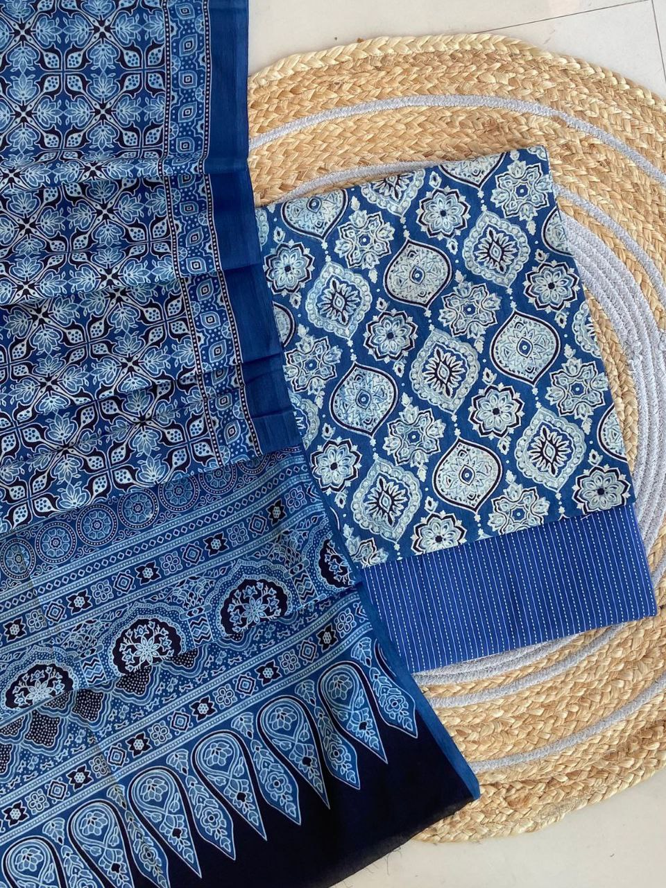 Ajrakh Cotton Suit Set With Cotton Dupatta – Premium Collection