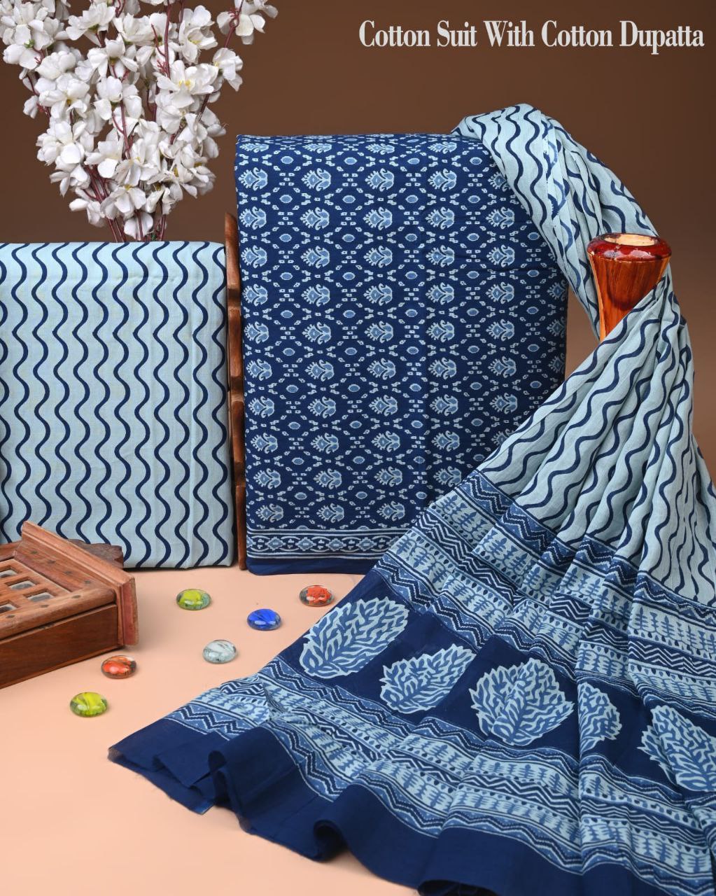 Bagru Heritage Cotton Suit Set with Cotton Dupatta