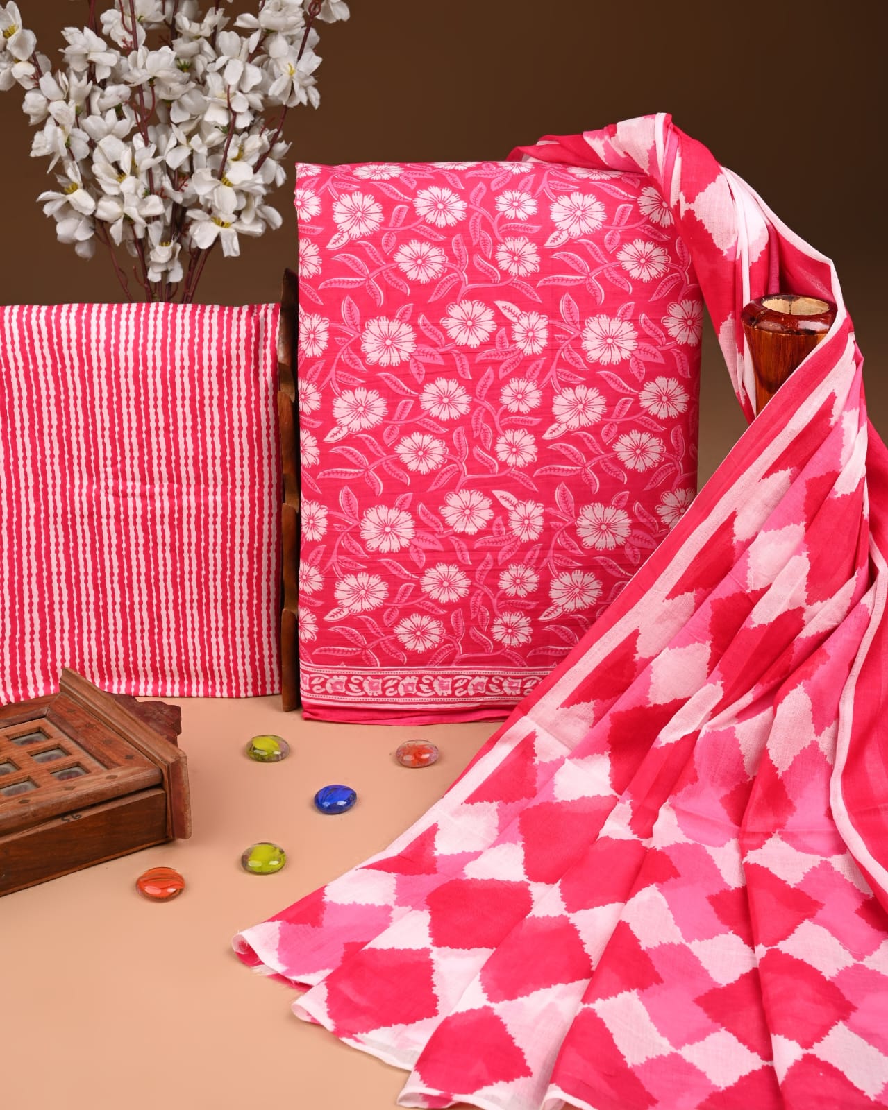 Bagru Heritage Cotton Suit Set with Cotton Dupatta