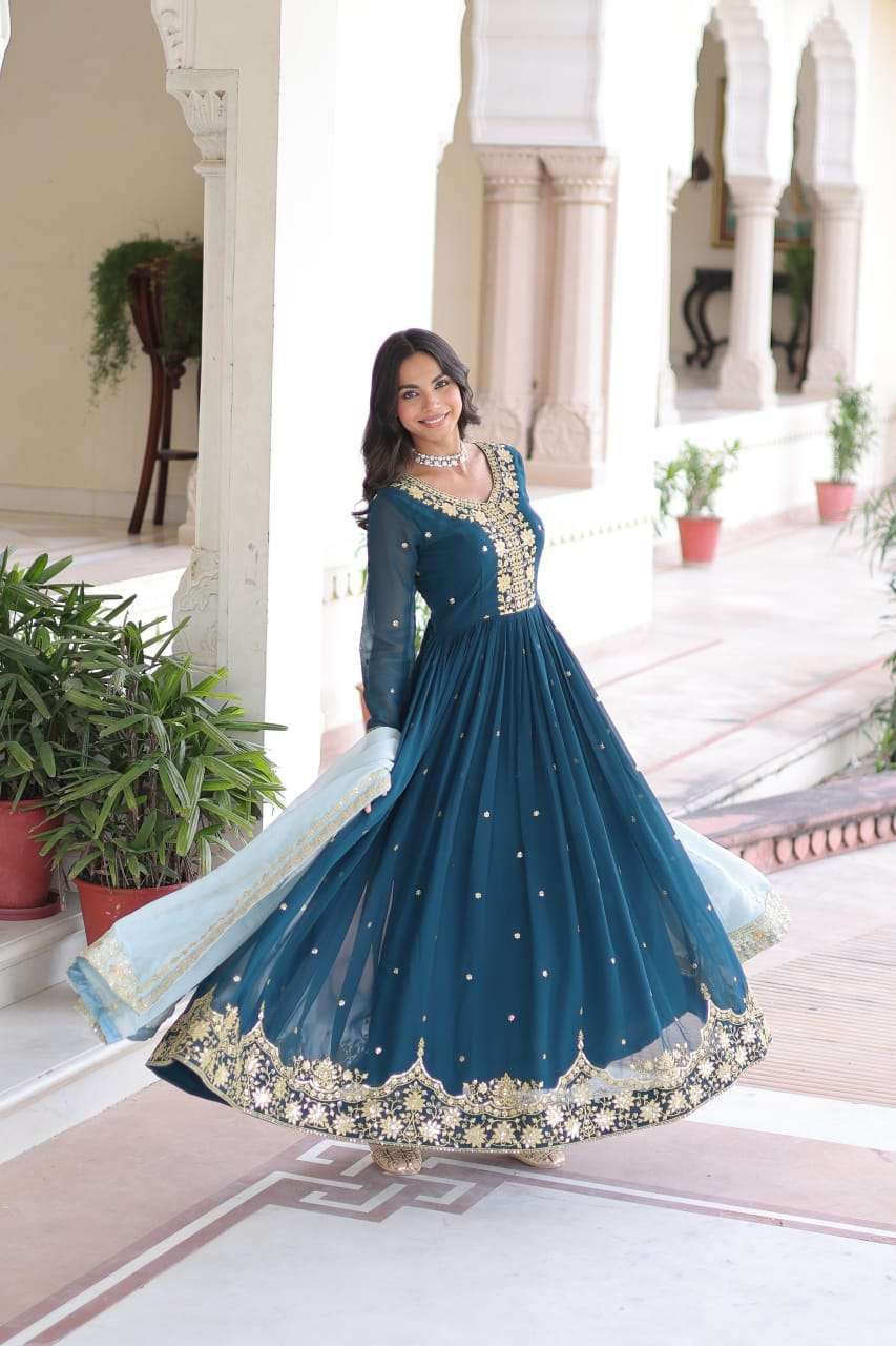 Seraphina Shine Full-Flair Embroidered Gown Set