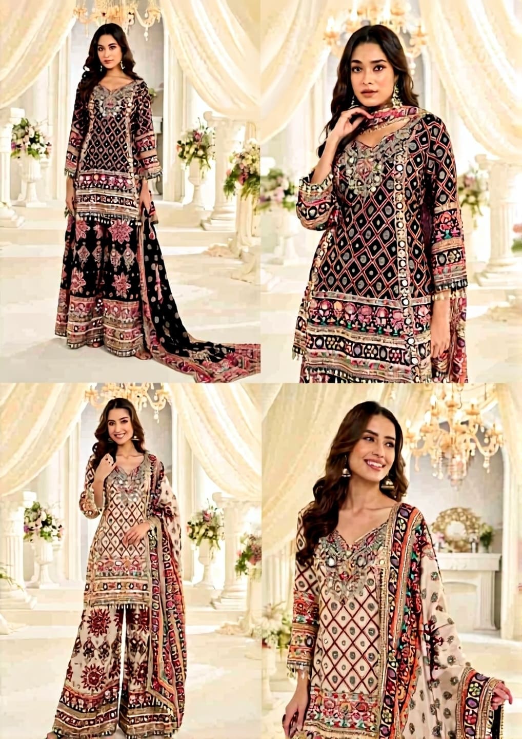 Fatima Aari Work Crepe Silk Festive Palazzo Suit
