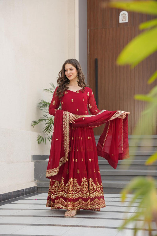 Anarkali Faux Blooming Gown with Rich Zari & Sequins Embroidery