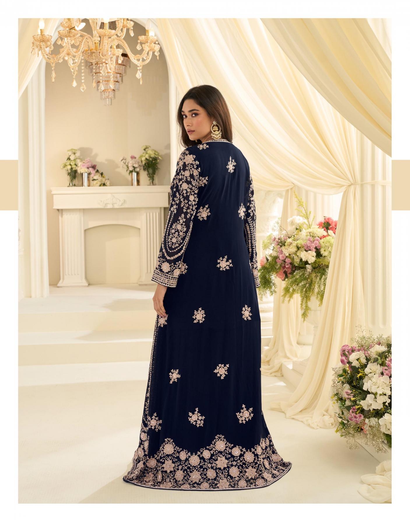 MASTANI Chinon Silk Designer Gown with Heavy Embroidered Jacket & Belt