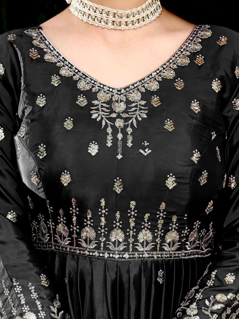 Exclusive  Designer American Silk Anarkali (Gwon) Set with Pent & Dupatta