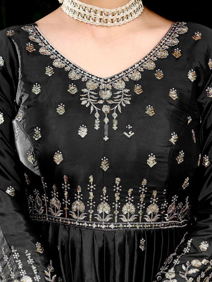 Exclusive  Designer American Silk Anarkali (Gwon) Set with Pent & Dupatta