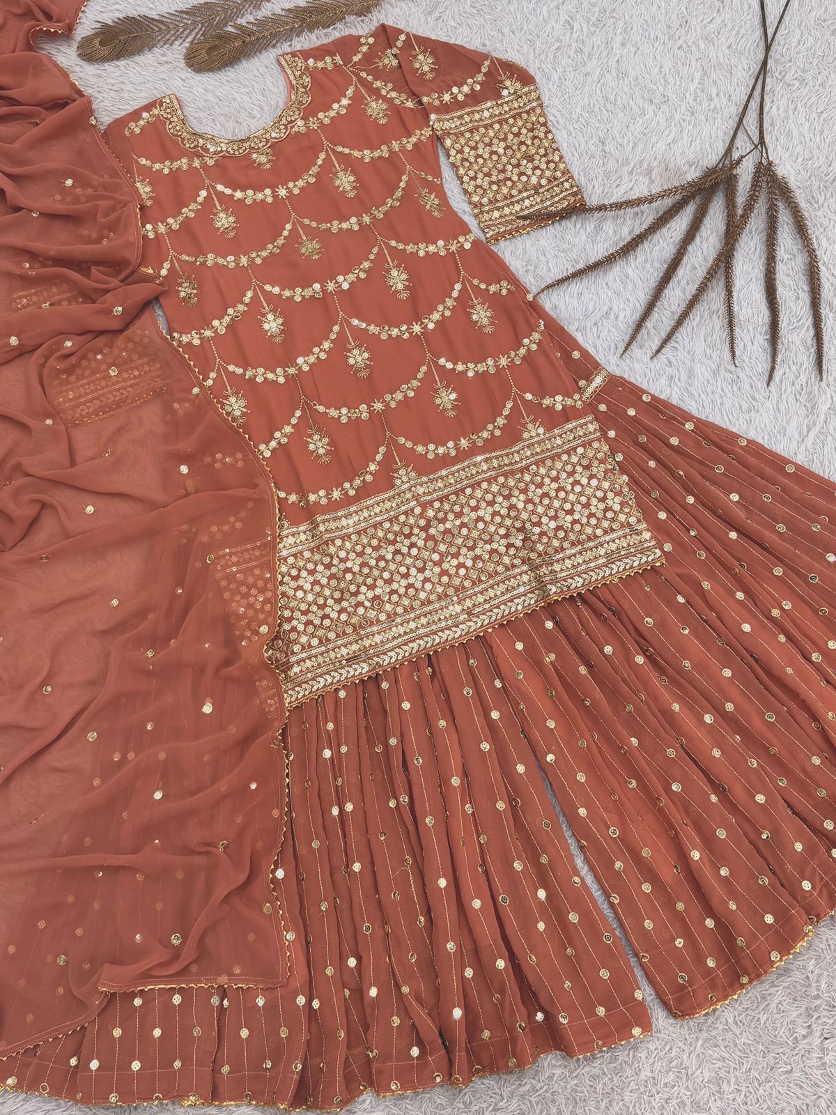 Shimmer Faux Georgette Embroidered Sharara Set