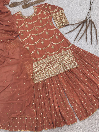 Shimmer Faux Georgette Embroidered Sharara Set