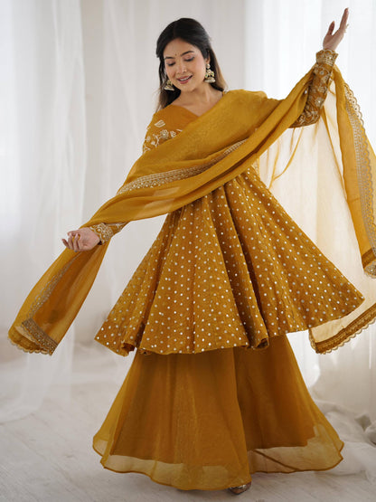 Opaline Grace  Crunchy Silk Sequence Sharara Ensemble