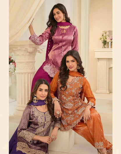 Royal Jacquard Beaded Chinon Silk Partywear Suit