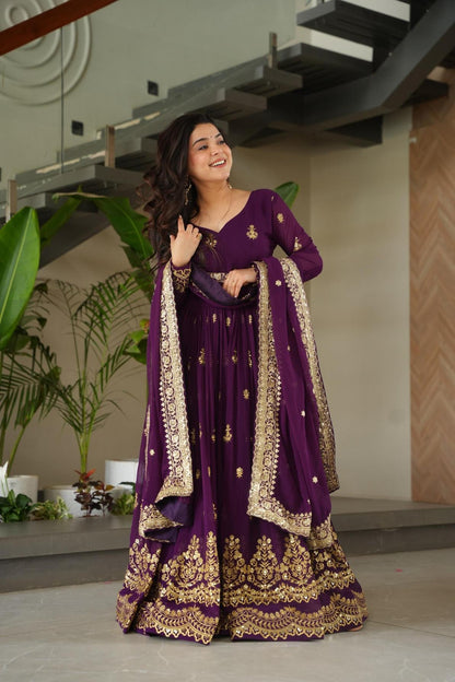 Anarkali Faux Blooming Gown with Rich Zari & Sequins Embroidery