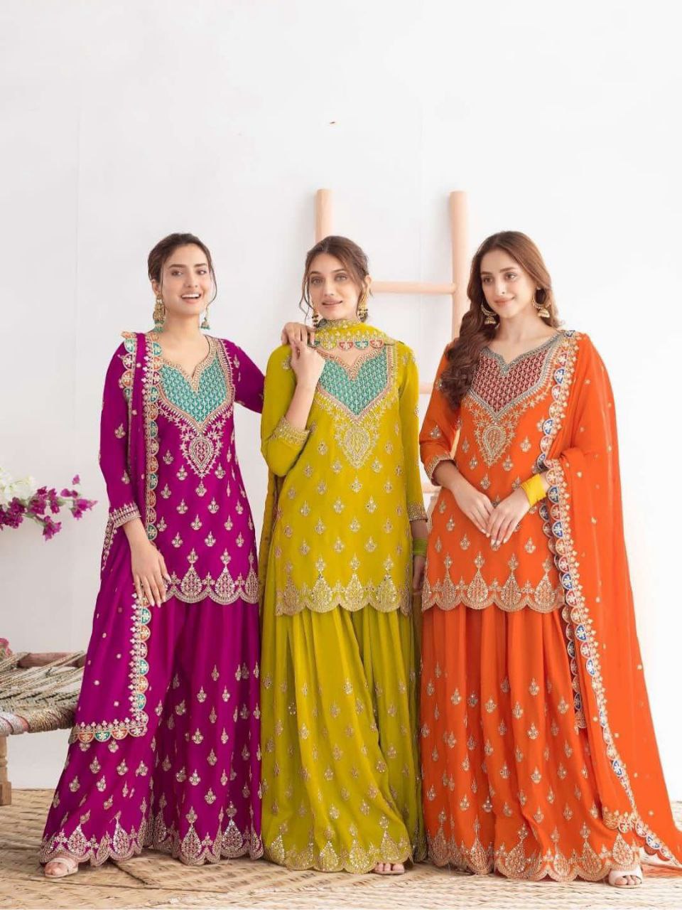 Regal Elegance Heavy Mirror Work Chinon Silk Ensemble