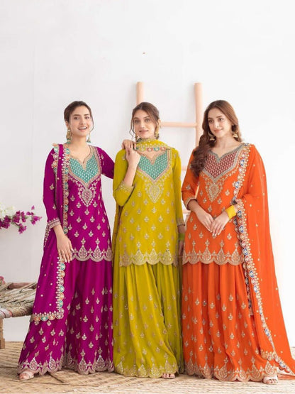 Regal Elegance Heavy Mirror Work Chinon Silk Ensemble