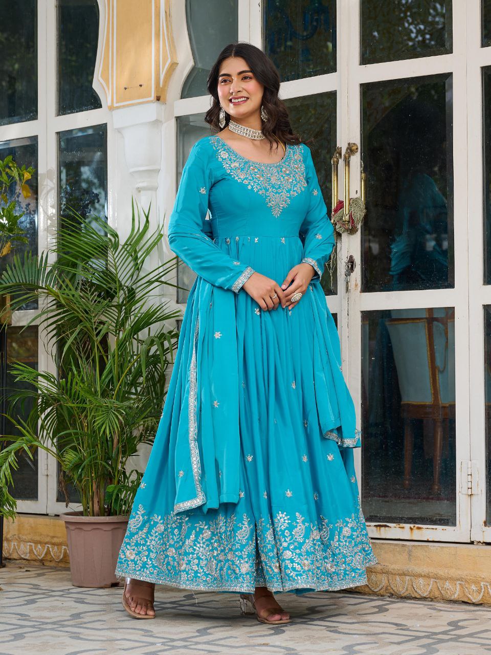 Royal Look American Silk Designer Gown with Pent & Dupatta