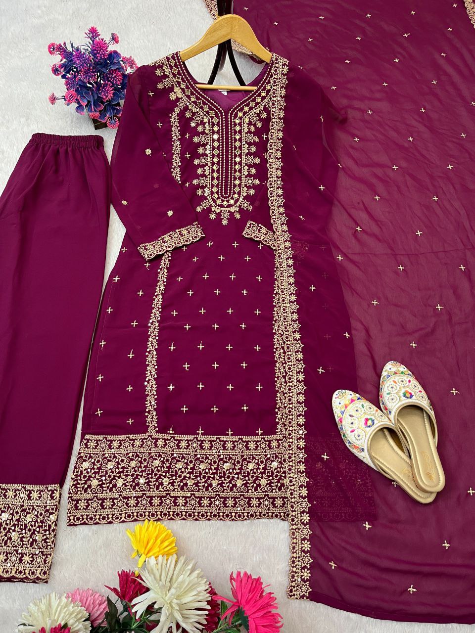 Radiant Diva Sequence Work Set In Faux Georgette