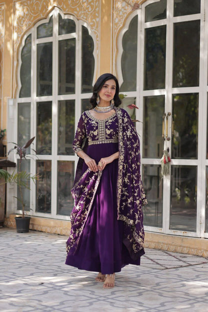 Imperial Faux Blooming Gown with Multi Sequins & Zari Embroidery