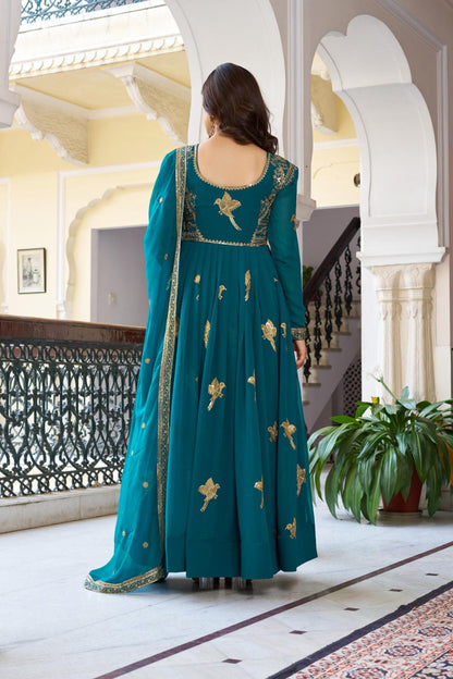 Elegant Party Wear Faux Georgette Gown With Pant & Dupatta