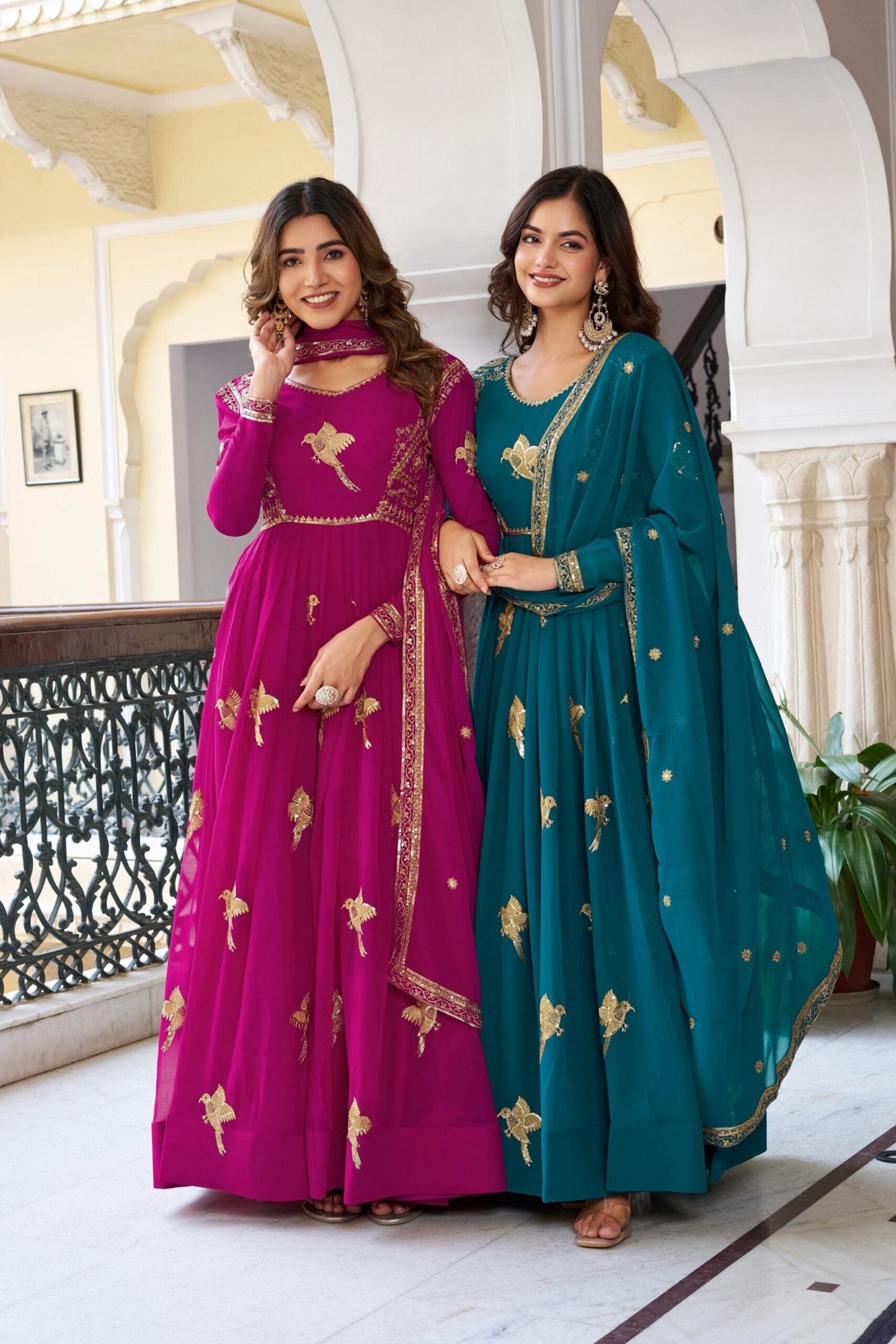 Elegant Party Wear Faux Georgette Gown With Pant & Dupatta
