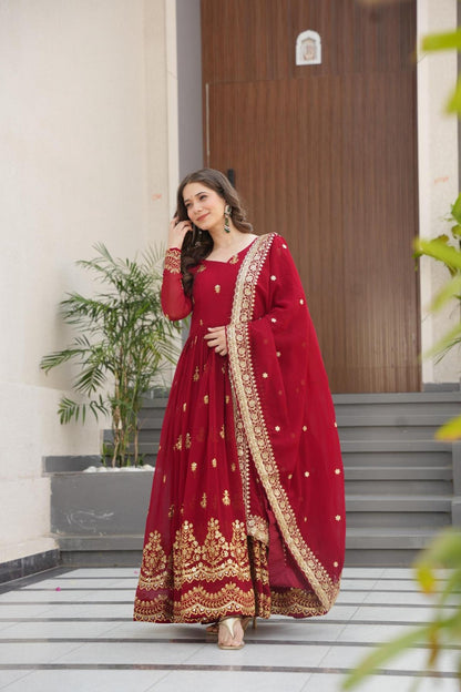 Anarkali Faux Blooming Gown with Rich Zari & Sequins Embroidery