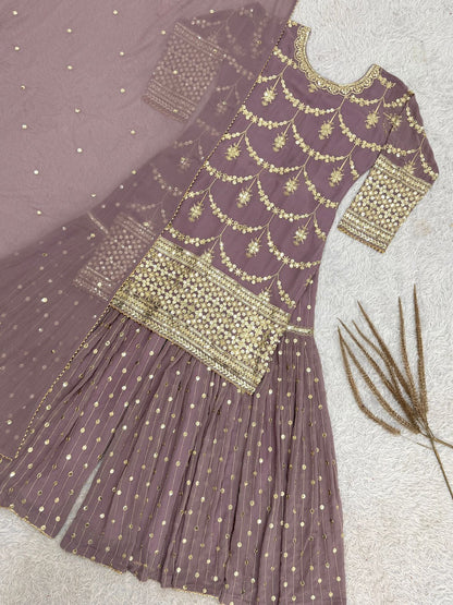 Shimmer Faux Georgette Embroidered Sharara Set