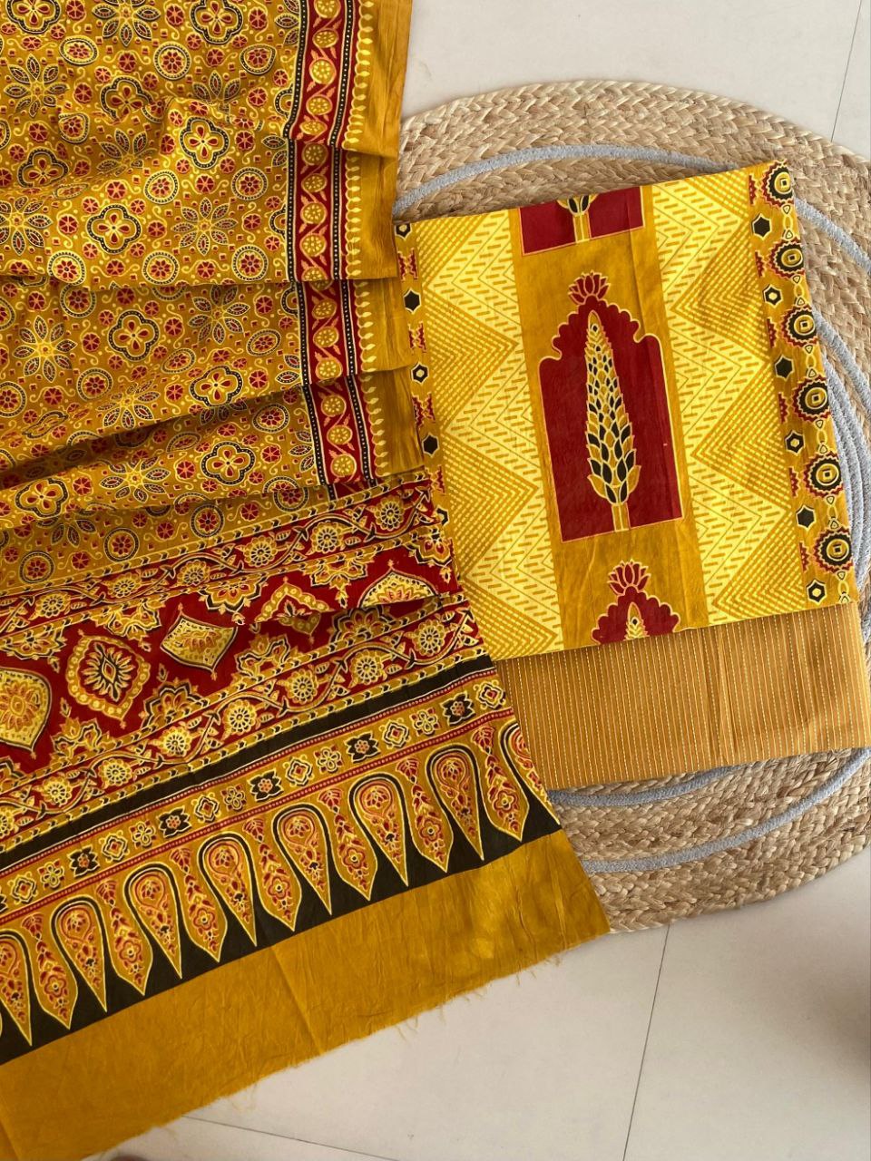 Ajrakh Cotton Suit Set With Cotton Dupatta – Premium Collection