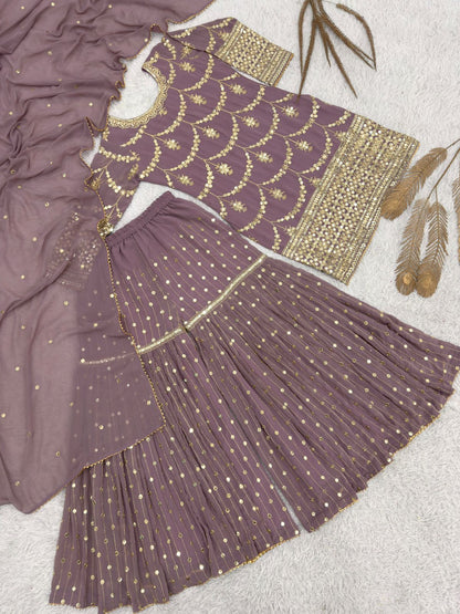 Shimmer Faux Georgette Embroidered Sharara Set