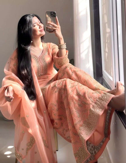 Majestic Glow Premium GMY Silk Party Wear Palazzo Suit