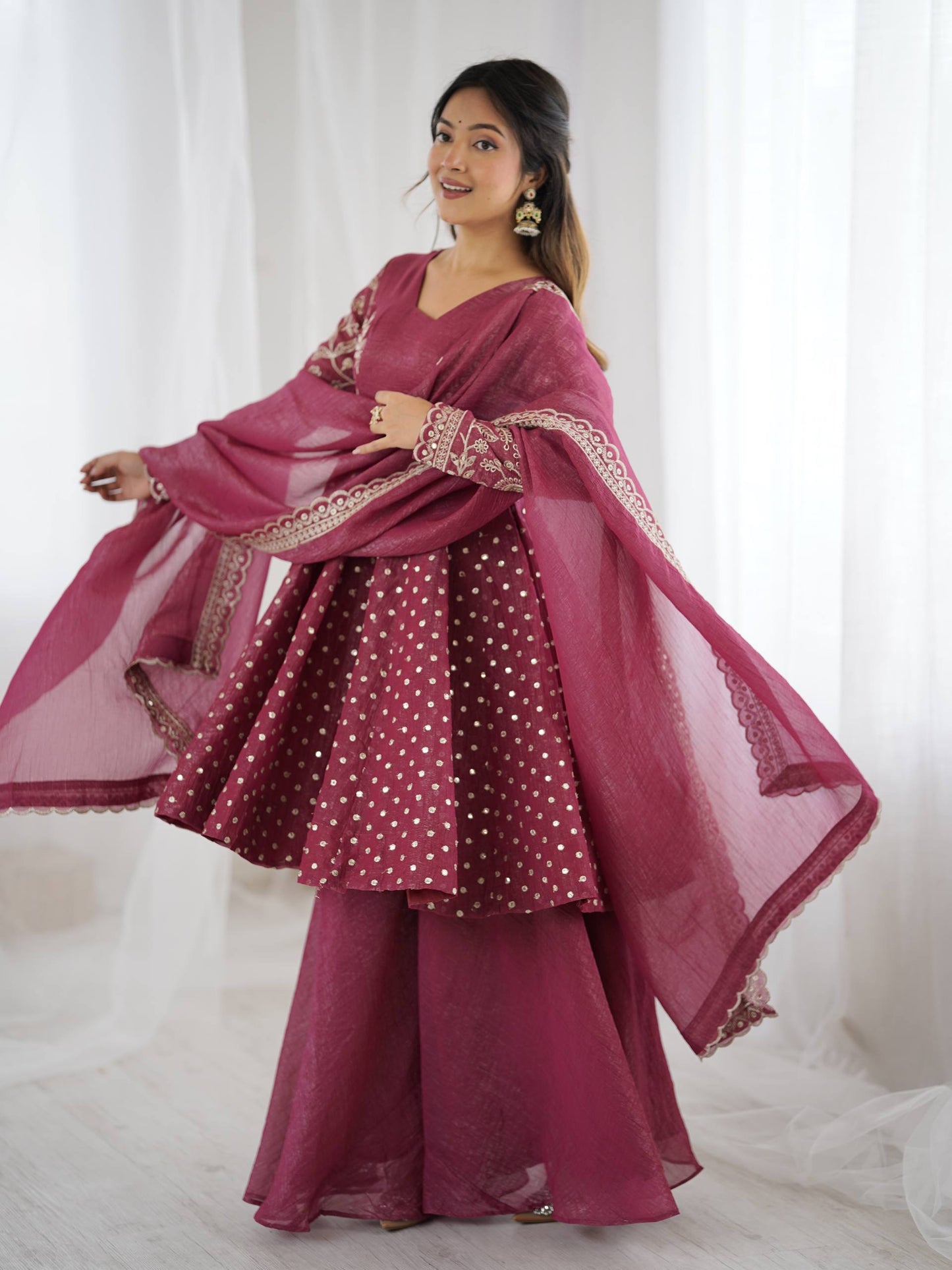 Opaline Grace  Crunchy Silk Sequence Sharara Ensemble