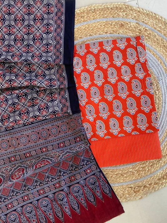 Ajrakh Cotton Suit Set With Cotton Dupatta – Premium Collection