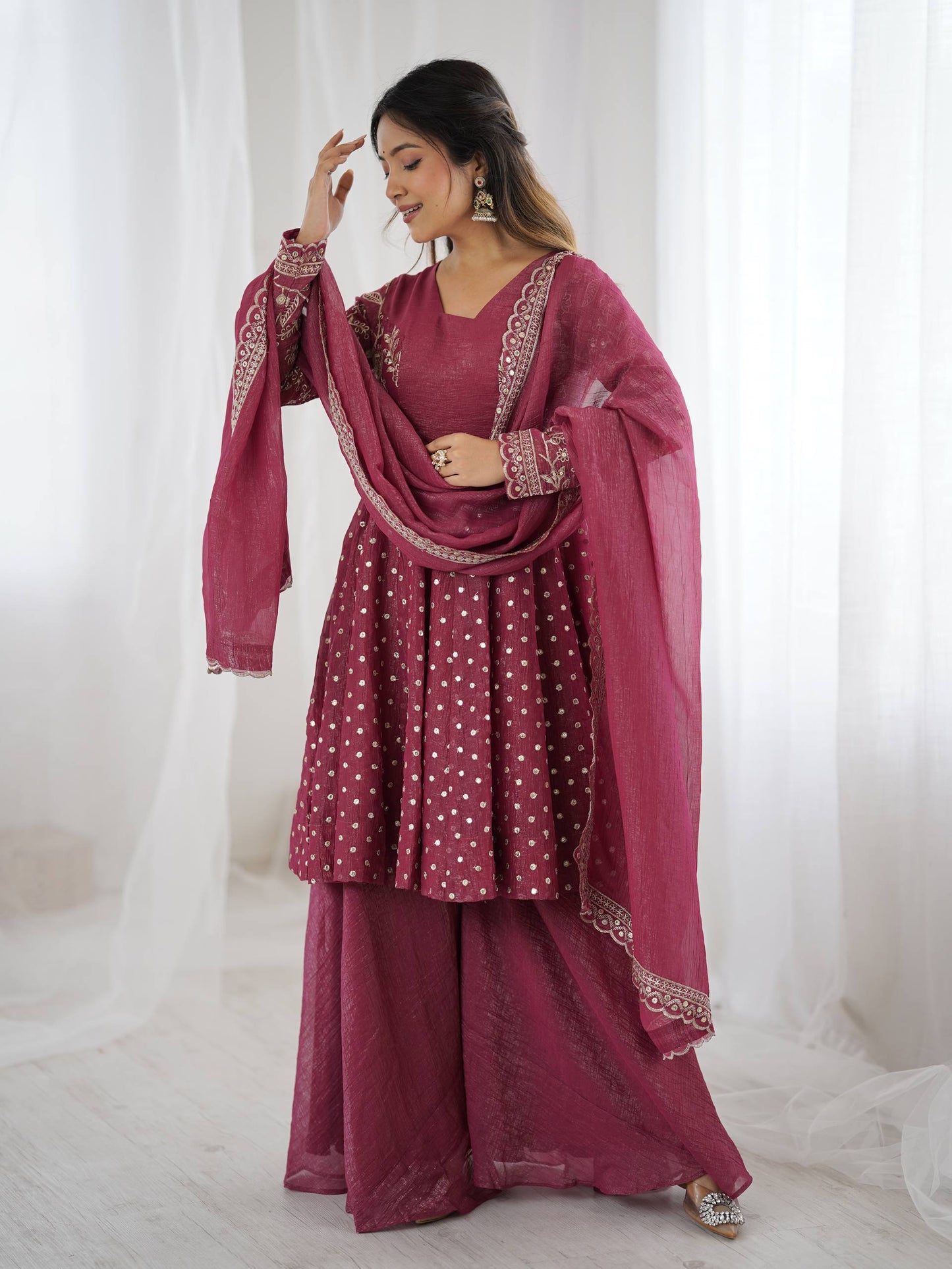 Opaline Grace  Crunchy Silk Sequence Sharara Ensemble