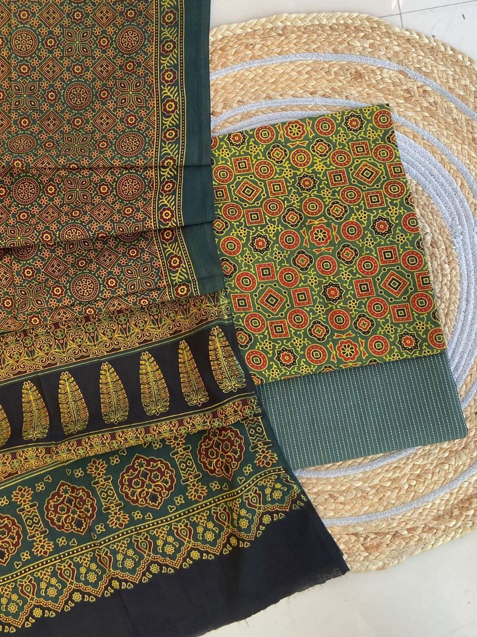 Ajrakh Cotton Suit Set With Cotton Dupatta – Premium Collection