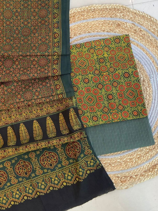 Ajrakh Cotton Suit Set With Cotton Dupatta – Premium Collection