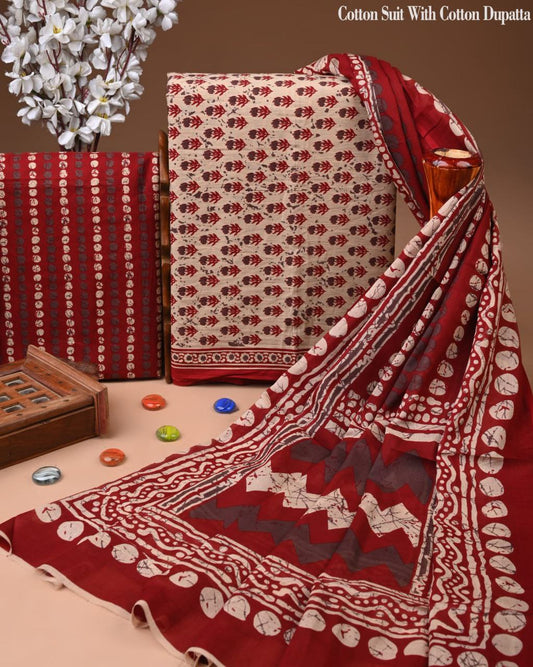 Bagru Heritage Cotton Suit Set with Cotton Dupatta