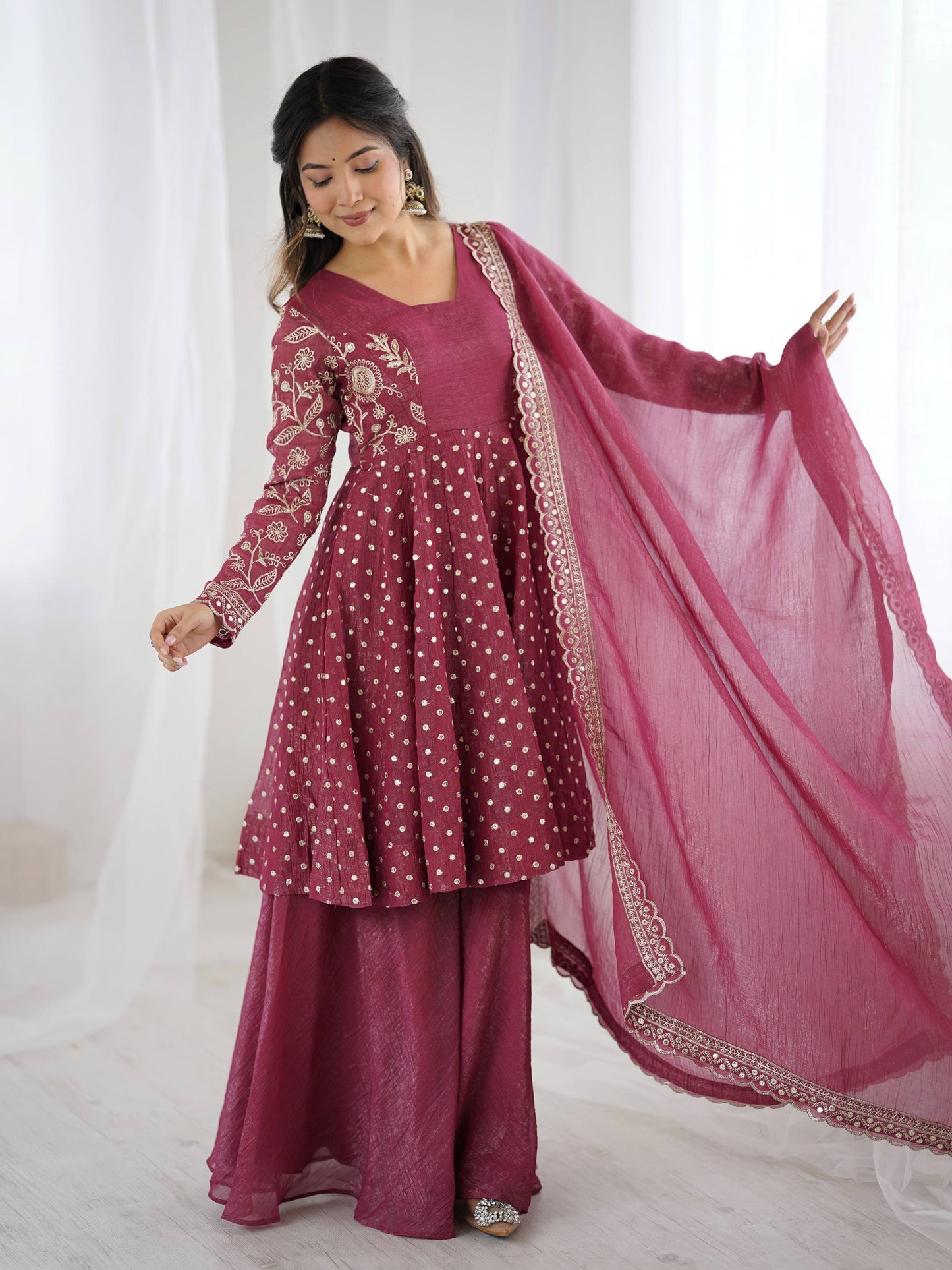 Opaline Grace  Crunchy Silk Sequence Sharara Ensemble