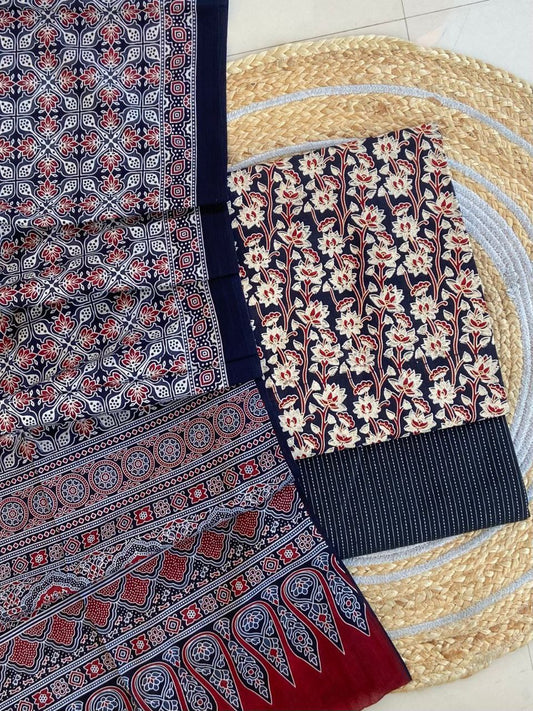 Ajrakh Cotton Suit Set With Cotton Dupatta – Premium Collection