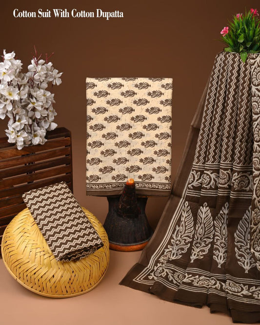 Bagru Heritage Cotton Suit Set with Cotton Dupatta