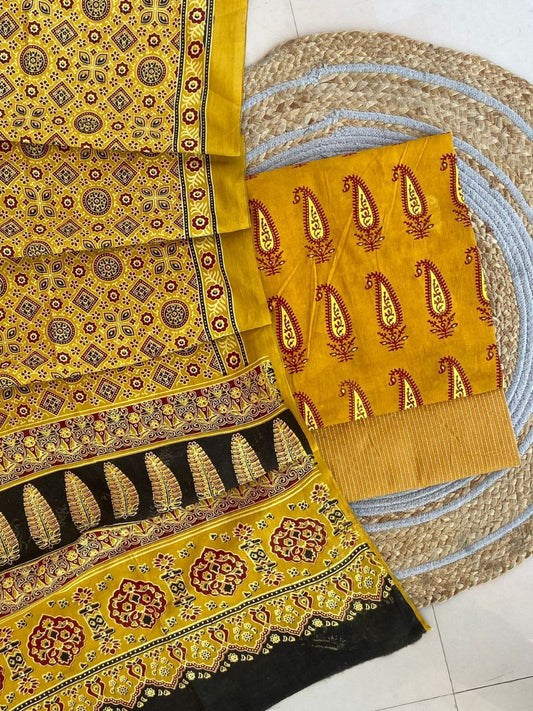 Ajrakh Cotton Suit Set With Cotton Dupatta – Premium Collection