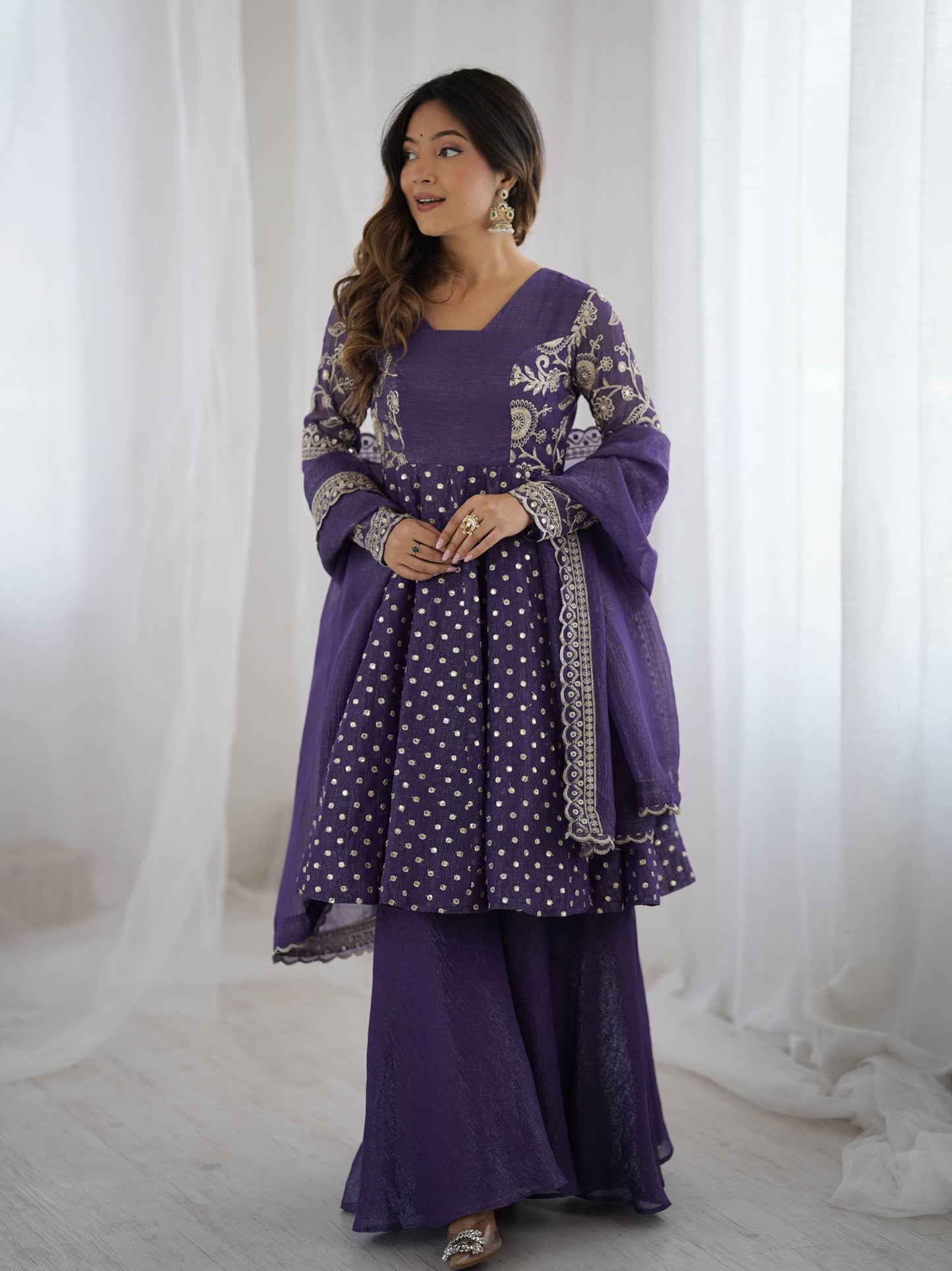 Opaline Grace  Crunchy Silk Sequence Sharara Ensemble