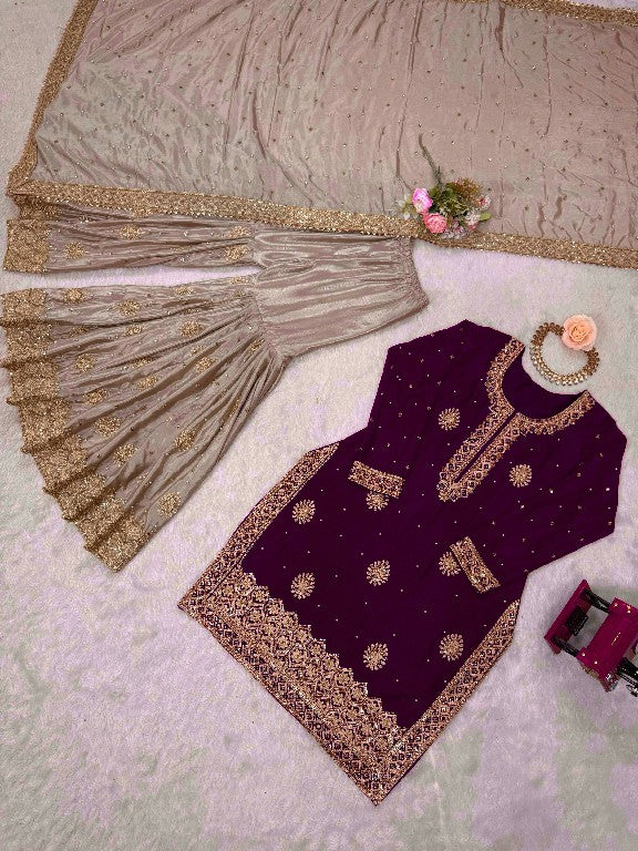 Pearl Majesty Chinon Silk Embroidered Sharara Set