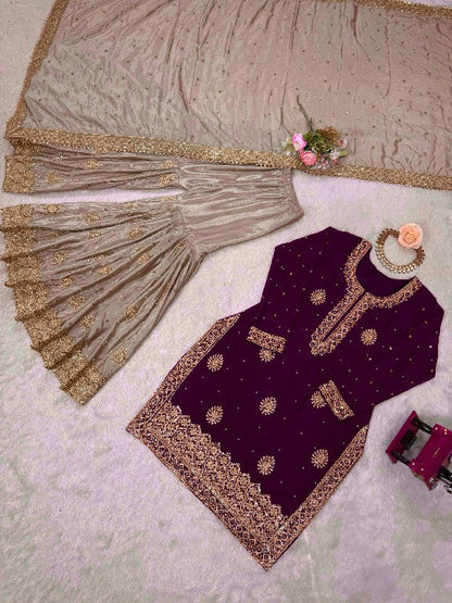 Pearl Majesty Chinon Silk Embroidered Sharara Set