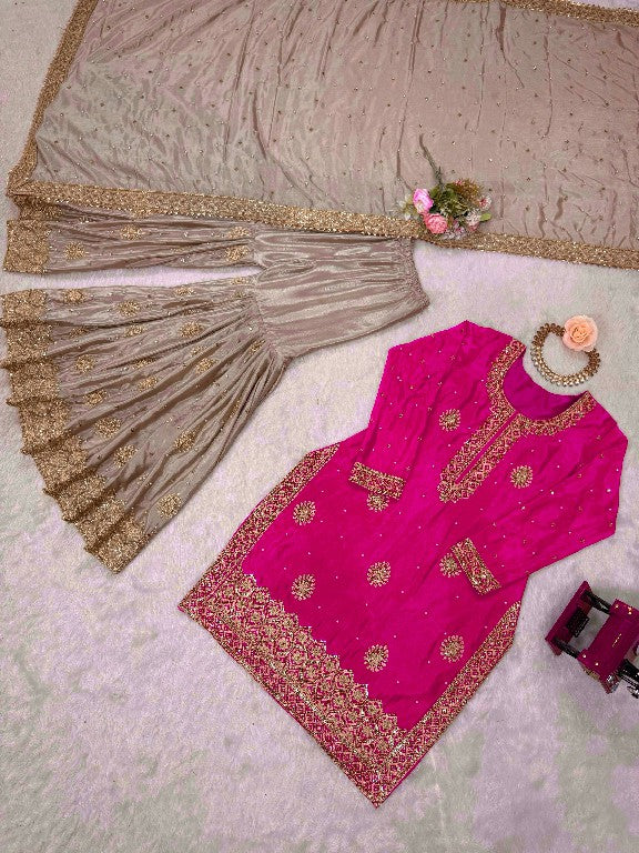 Pearl Majesty Chinon Silk Embroidered Sharara Set